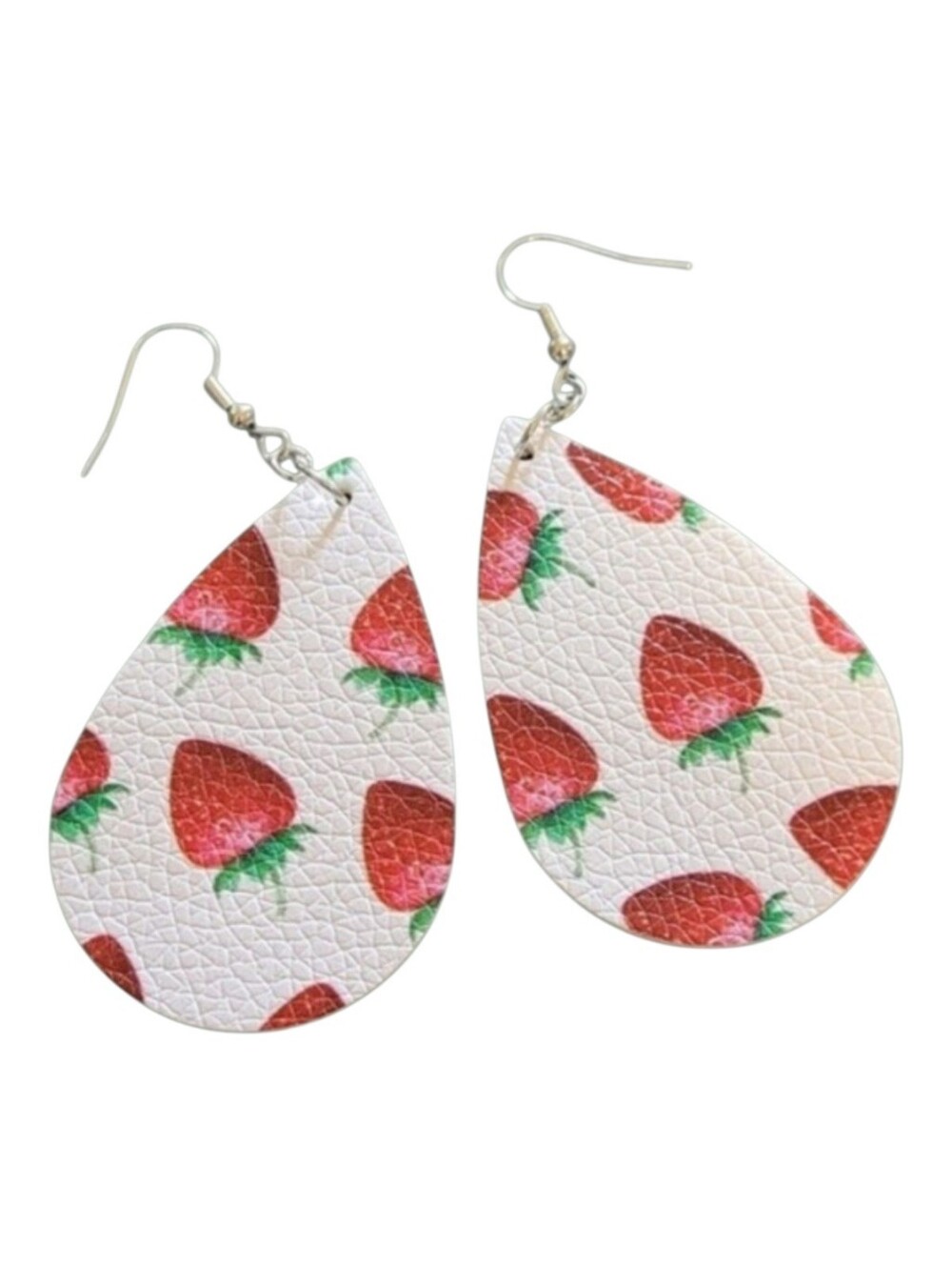 🥳4/$25!🥳 Strawberry Print Faux-leather Teardrop Earrings